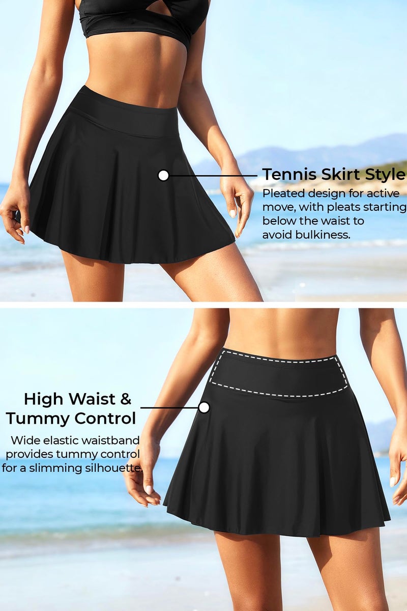 Tempt Me Women Black High Waisted Swim Skirt Swimsuit Skirted Bottom Athletic Bathing Suit Skirt with Panty XL - Image 4